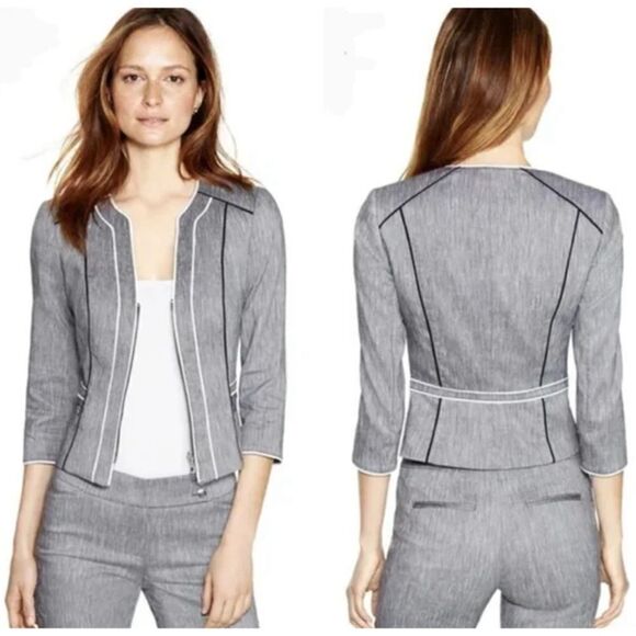 WHITE HOUSE BLACK MARKET Jacket 4 Lightweight Textured Linen Blend Stretch Zip - Picture 1 of 10